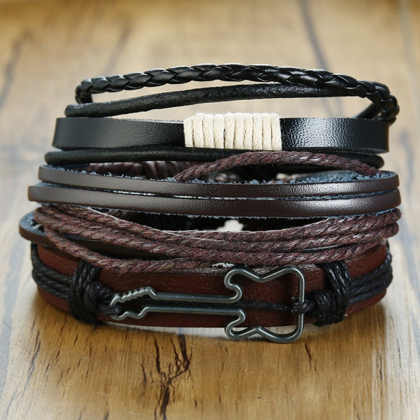 Braided Wrap Leather Bracelets Set
