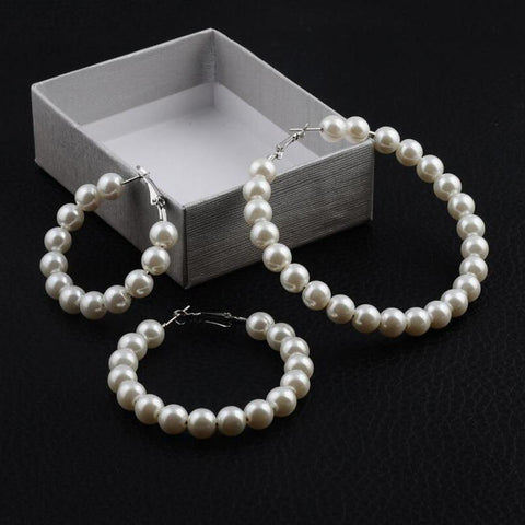 Simulated-pearl Hoop Earrings - Jenicy